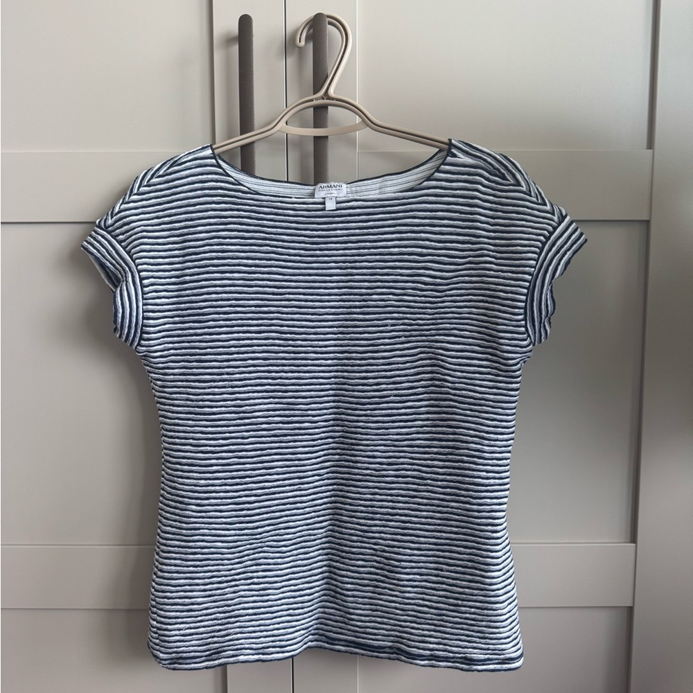Armani Collezioni Navy and White Striped Tee